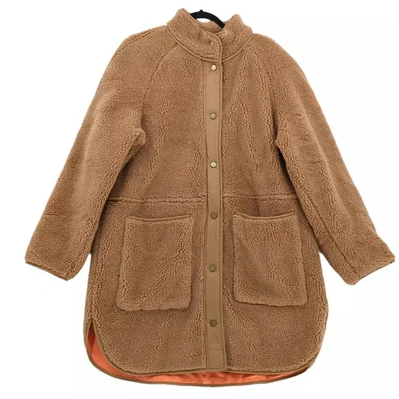 Veronica Beard Women's XL Sullie Teddy Brown Coat Sherpa High Pile Fleece
